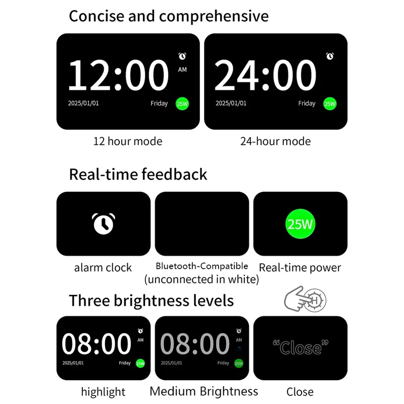 C09PLUS 5 in 1 Qi2.2 25W Magnetic Wireless Charger + Bluetooth-Compatible Speaker + Alarm Clock + Night Light + Time Display - White