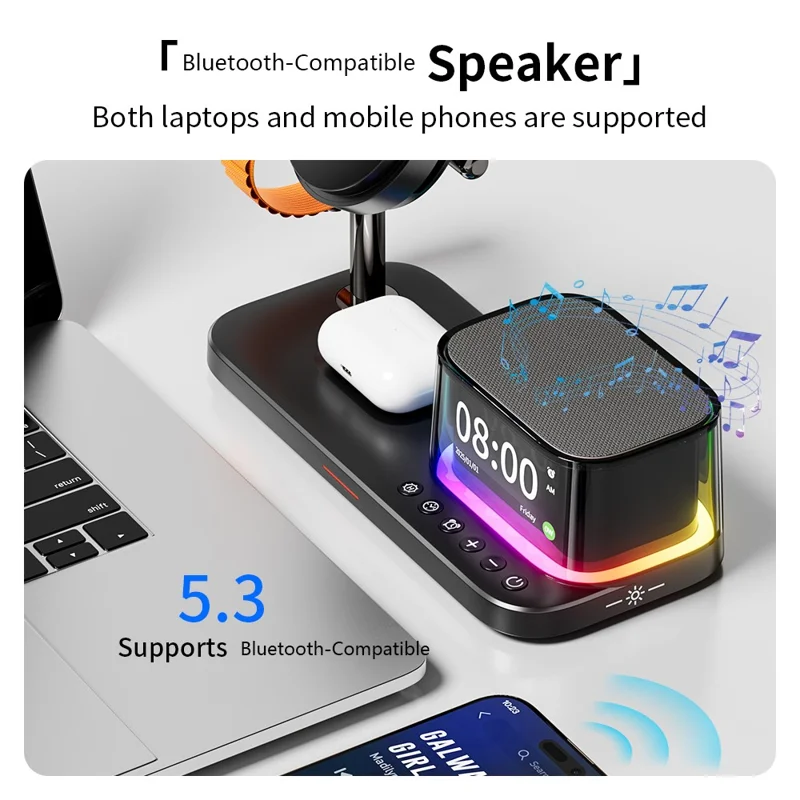 C09PRO Qi2.2 25W Caricatore Wireless Magnetico Multifunzione Ricarica Rapida Stand di Raffreddamento Altoparlante Compatibile Bluetooth - Nero