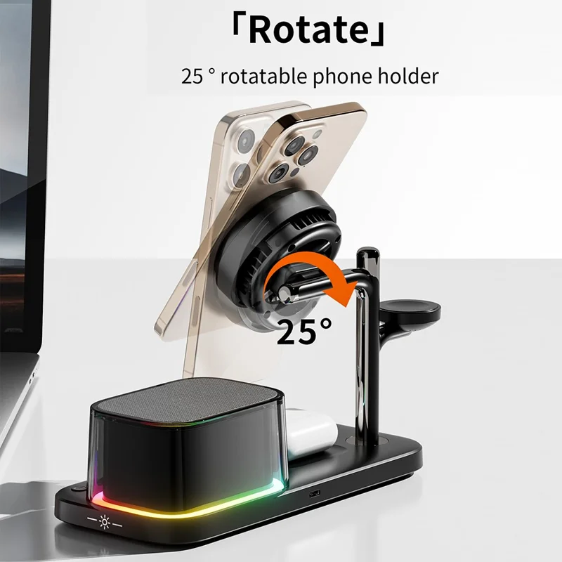 C09PRO Qi2.2 25W Caricatore Wireless Magnetico Multifunzione Ricarica Rapida Stand di Raffreddamento Altoparlante Compatibile Bluetooth - Nero