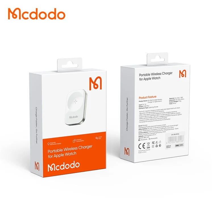 MCDODO CH-2060 pour Apple Watch Series 7 / SE / 6 / 5 / 4 / 3 / 2 / 1 Chargeur sans fil magnétique portable, Blanc