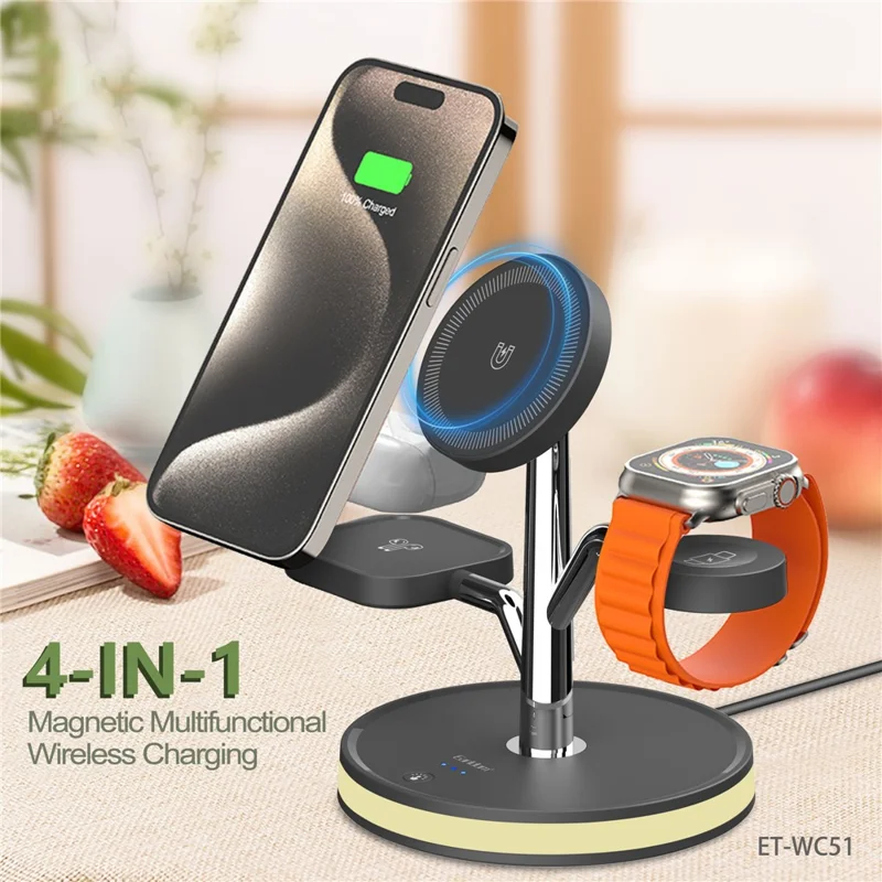 EARLDOM ET-WC51 4 in 1 Wireless Charger Stand Multi-Device Charging Station with Lamp for Phone / Watch / Earbuds