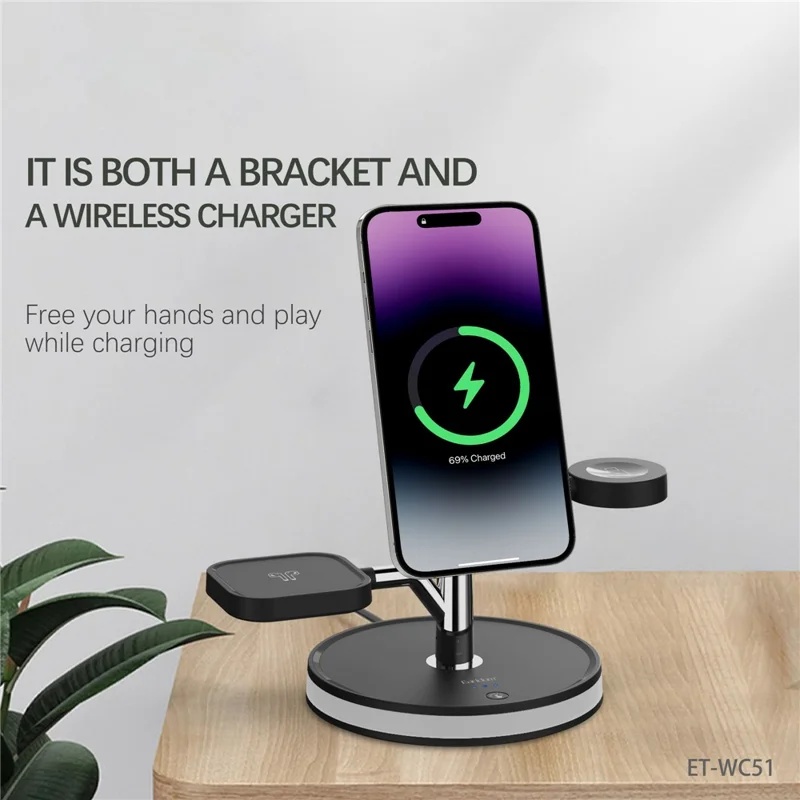 EARLDOM ET-WC51 4 in 1 Wireless Charger Stand Multi-Device Charging Station with Lamp for Phone / Watch / Earbuds