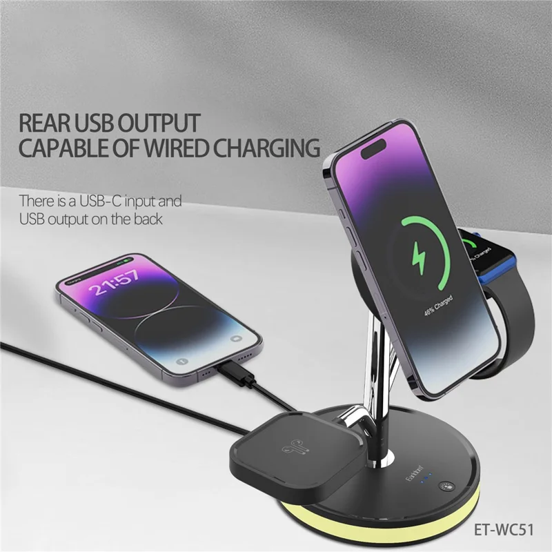 EARLDOM ET-WC51 4 in 1 Wireless Charger Stand Multi-Device Charging Station with Lamp for Phone / Watch / Earbuds