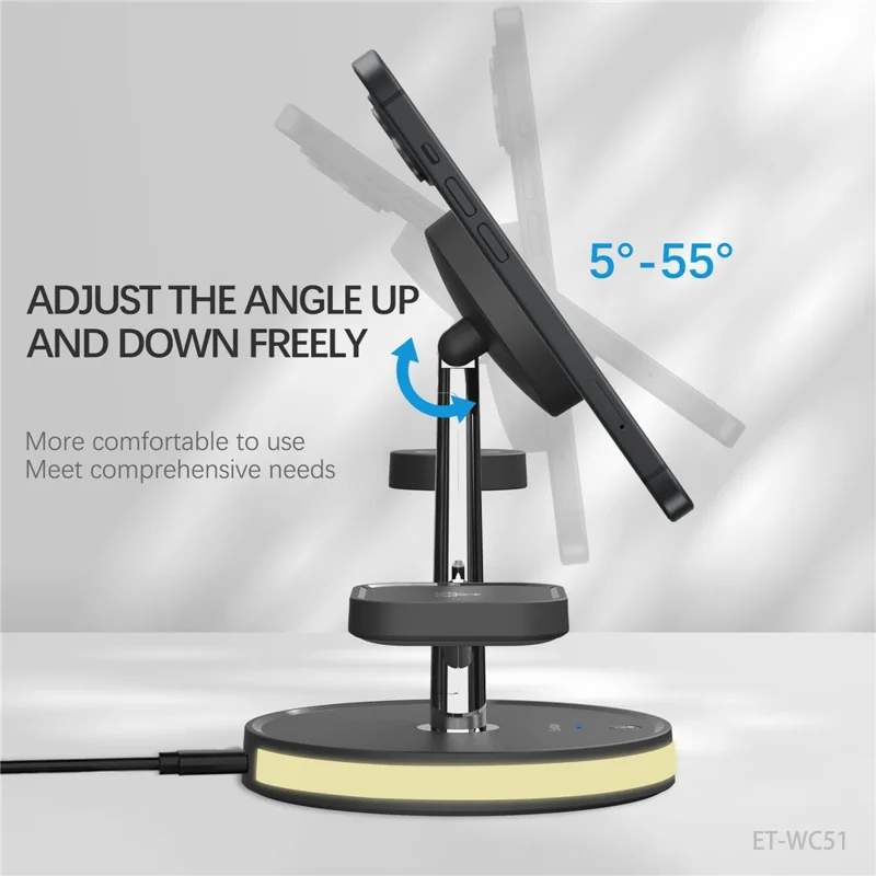 EARLDOM ET-WC51 4 in 1 Wireless Charger Stand Multi-Device Charging Station with Lamp for Phone / Watch / Earbuds