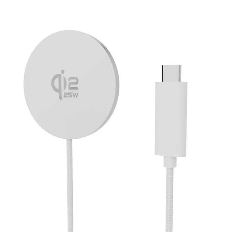 Chargeur sans fil magnétique QI2.2 25 W pour iPhone 12-17, charge rapide, tapis de charge portable - Blanc