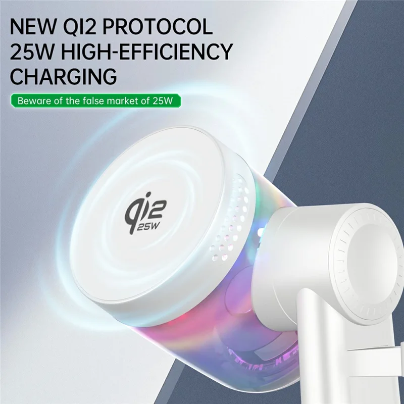 Z6 Qi2.2 25W Fast Charging Wireless Charger with Bluetooth-Compatible Speaker Ambient Light - White