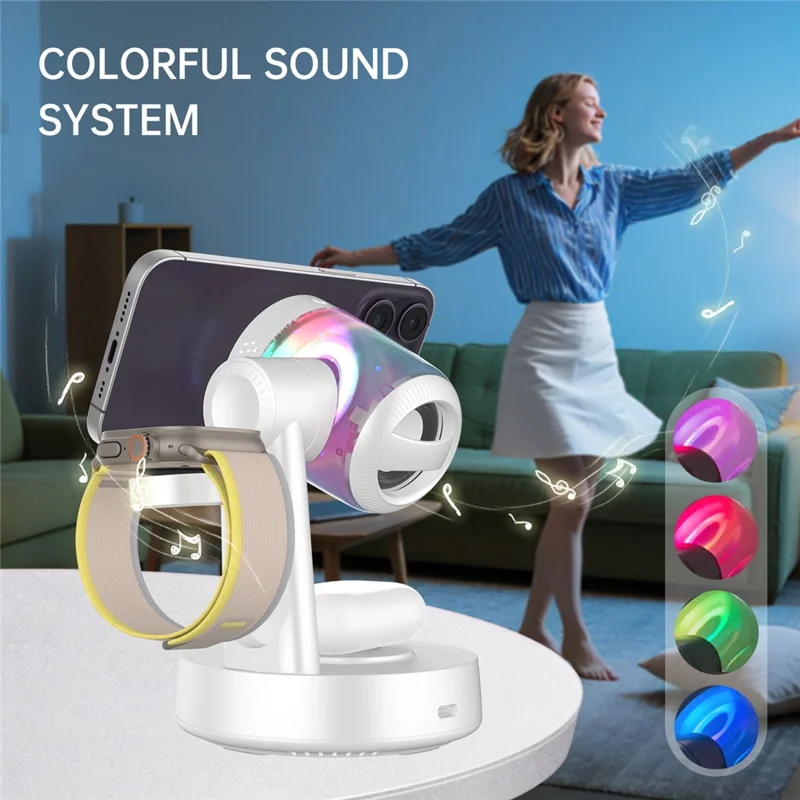 Z6 Qi2.2 25W Fast Charging Wireless Charger with Bluetooth-Compatible Speaker Ambient Light - White