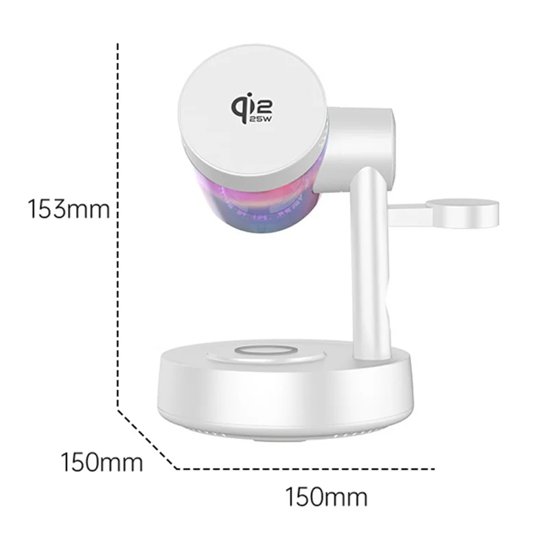 Z6 Qi2.2 25W Fast Charging Wireless Charger with Bluetooth-Compatible Speaker Ambient Light - White