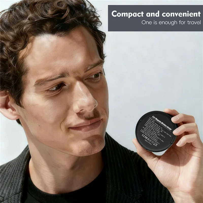 Chargeur sans fil magnétique 6 en 1 avec support, charge rapide maximale de 15 W - Noir