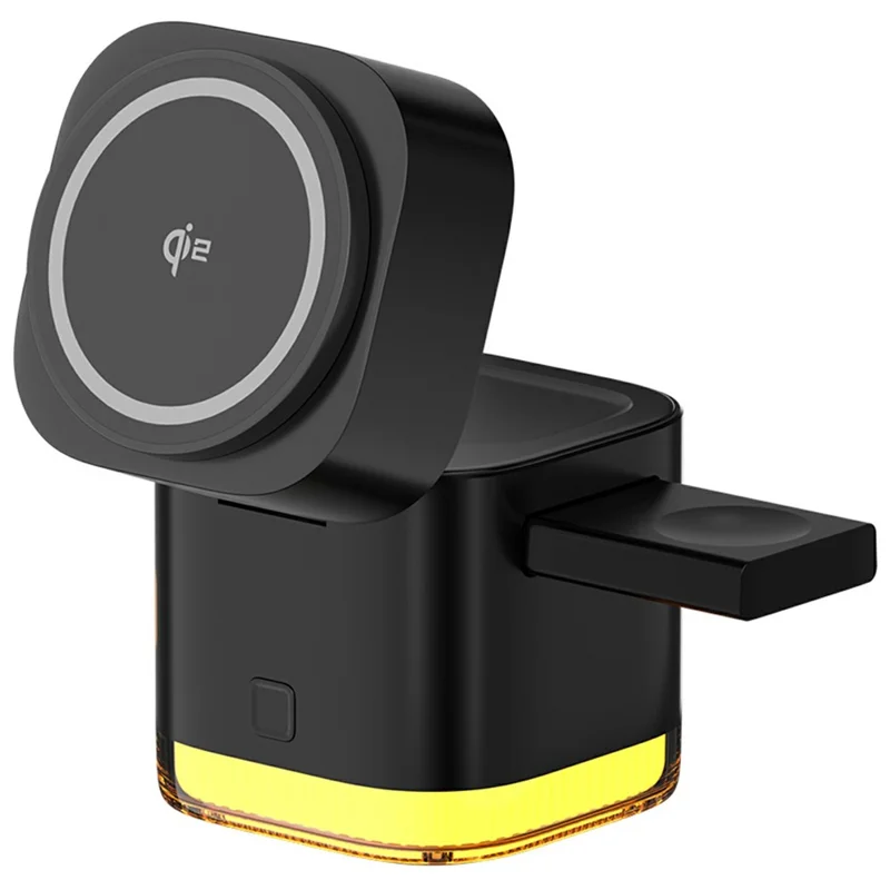 C53 QI2 5 in 1 Foldable Magnetic Wireless Charger 15W Fast Charging Charger Built-in Retractable Cable with Adjustable LED Night Light - Black