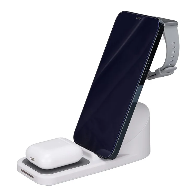 T8 Pro 3 in 1 Desktop Wireless Charger for iPhone / iWatch / AirPods 15W Max Rotatable Charging Dock Stand - White