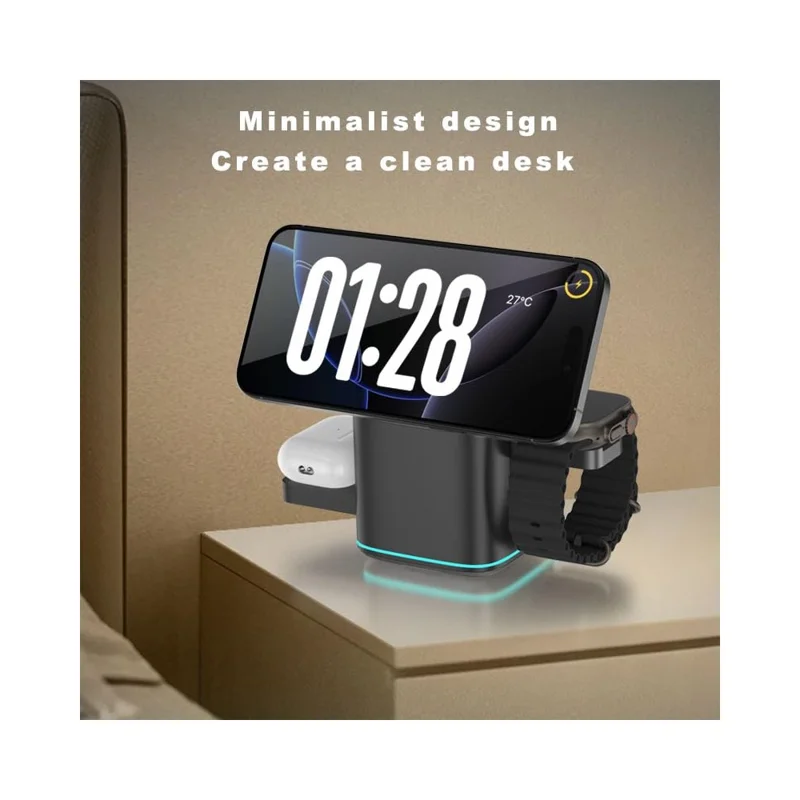 V23 3 in 1 Wireless Charger for iPhone, iWatch, AirPods Charging Dock 180-Degree Rotating Magnetic Qi2 Certified - Black