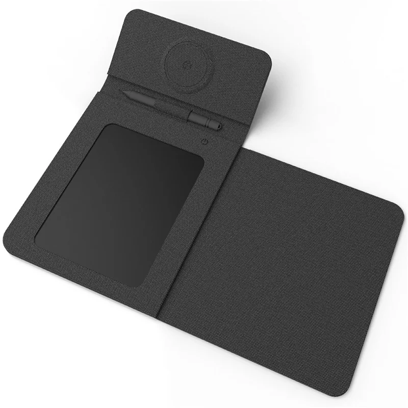 15W Leather Foldable Mouse Pad Wireless Charging Stand Writing Board with Magnetic Fast Charging for Meetings - Black