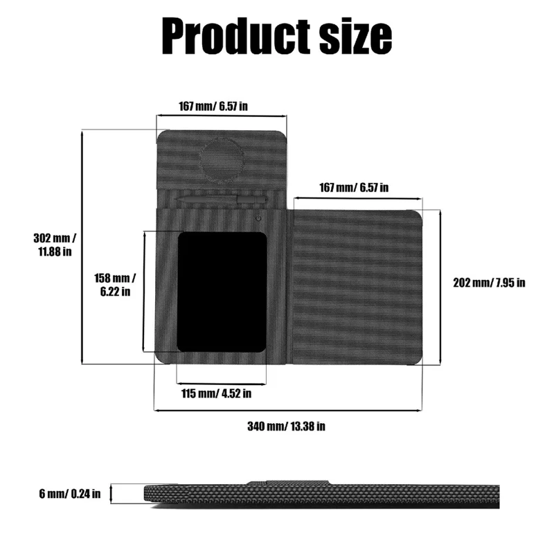 15W Leather Foldable Mouse Pad Wireless Charging Stand Writing Board with Magnetic Fast Charging for Meetings - Black