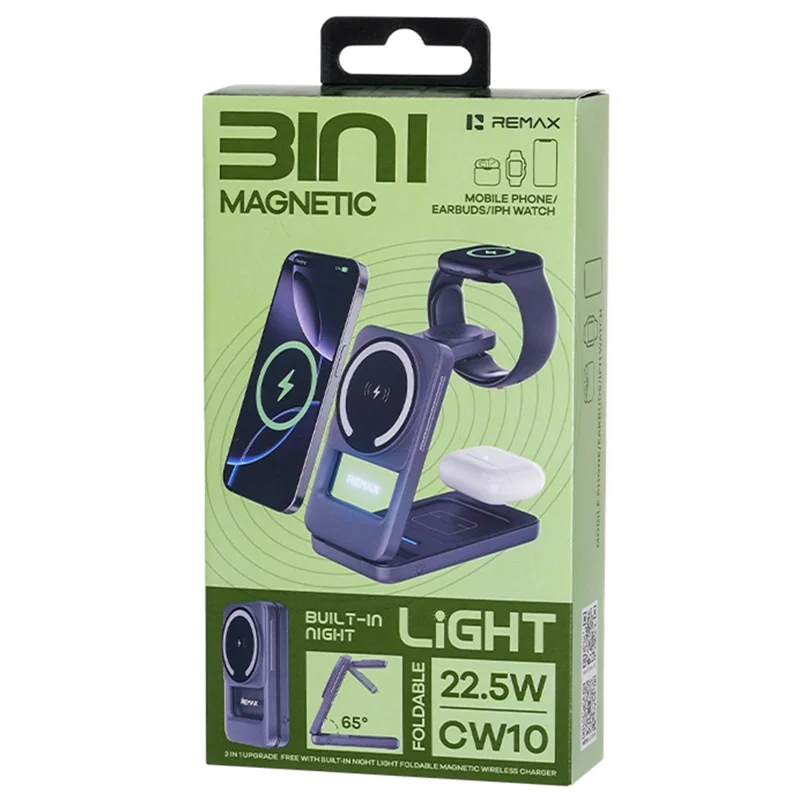 REMAX CW10 22.5W 3 in 1 Wireless Charging Station for Phone / Watch / Earbuds Foldable Magnetic Charger