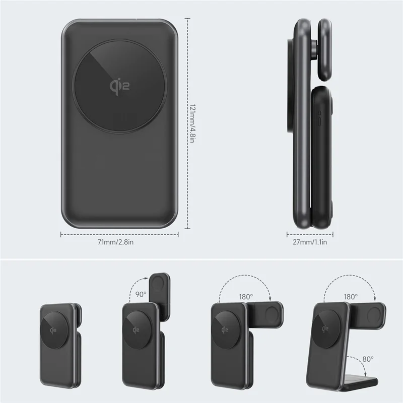 MC01 3 in 1 Qi2 Magnetic Wireless Charger Stand for iPhone / Apple Watch / AirPods Foldable 15W Fast Charging Station - Black