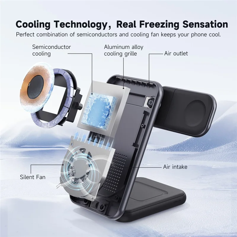 MC01 3 in 1 Qi2 Magnetic Wireless Charger Stand for iPhone / Apple Watch / AirPods Foldable 15W Fast Charging Station - Black