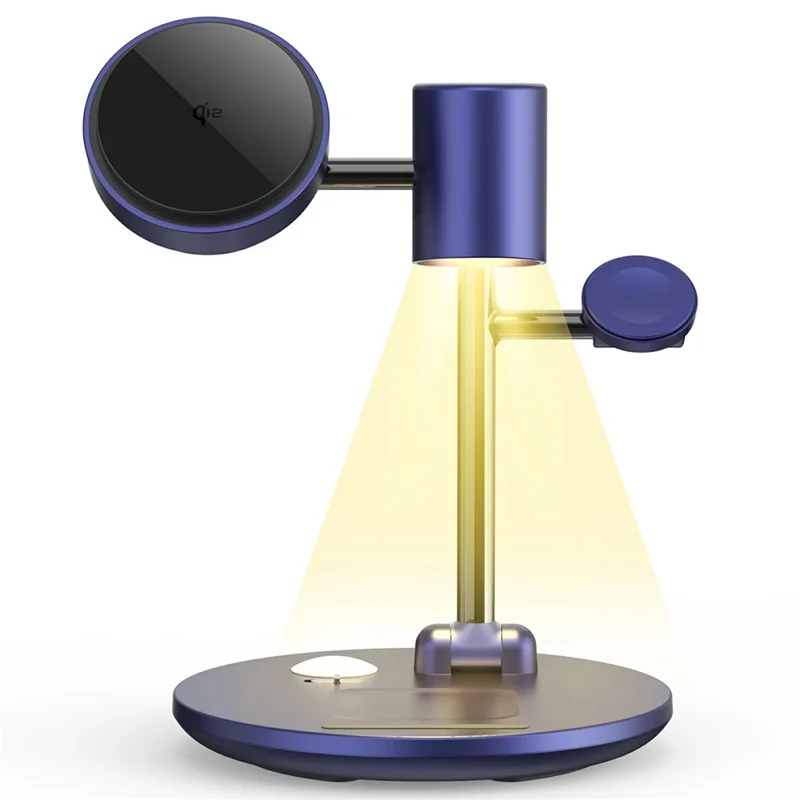 MC07 Folding Magnetic 15W Cooling Wireless Charger Qi2 Compatible Cellphone Charging Stand with Motion Sensor Night Light - Blue+Black