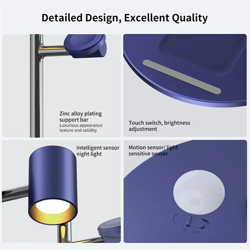 MC07 Folding Magnetic 15W Cooling Wireless Charger Qi2 Compatible Cellphone Charging Stand with Motion Sensor Night Light - Blue+Black