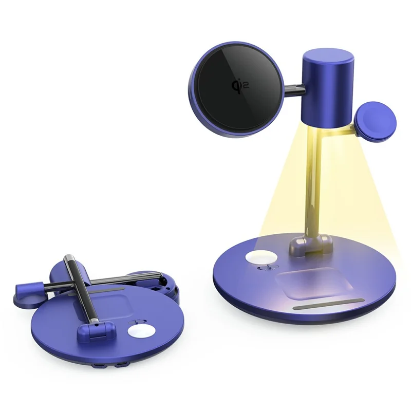 MC07 Folding Magnetic 15W Cooling Wireless Charger Qi2 Compatible Cellphone Charging Stand with Motion Sensor Night Light - Blue+Black