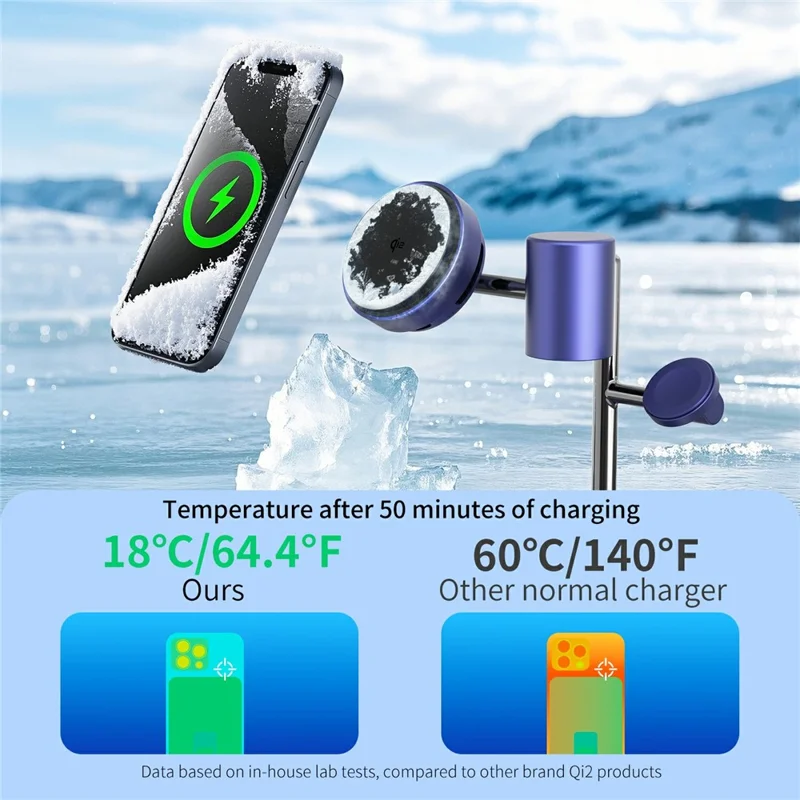 MC07 Folding Magnetic 15W Cooling Wireless Charger Qi2 Compatible Cellphone Charging Stand with Motion Sensor Night Light - Blue+Black