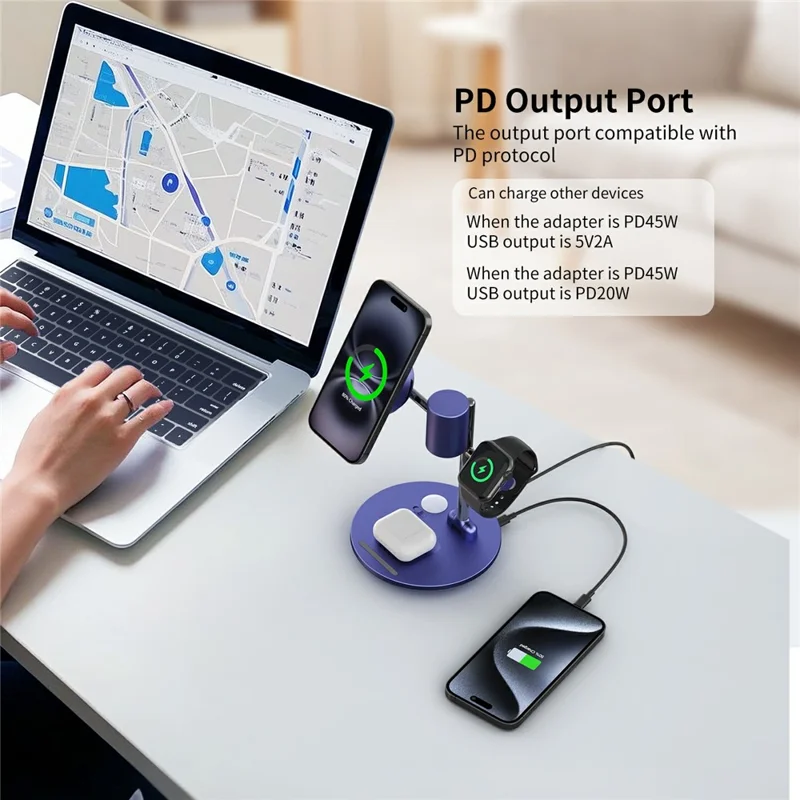 MC07 Folding Magnetic 15W Cooling Wireless Charger Qi2 Compatible Cellphone Charging Stand with Motion Sensor Night Light - Blue+Black