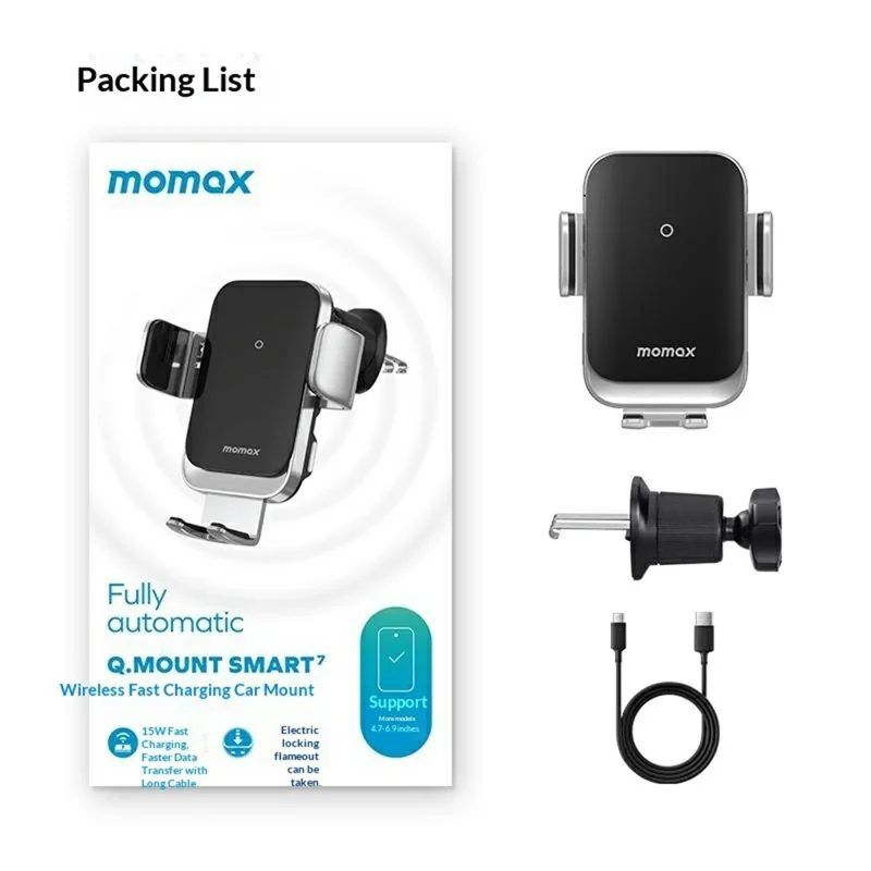 MOMAX Q.MOUNT SMART 7 Car Phone Holder Wireless Charger 15W Fast Charging Air Vent Mount