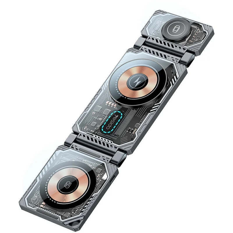 YESIDO DS25 3 in 1 Folding Wireless Charger Magnetic Charging Station for Phone / Watch / Earbuds - Black