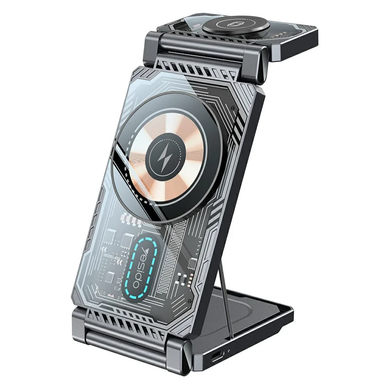 YESIDO DS25 3 in 1 Folding Wireless Charger Magnetic Charging Station for Phone / Watch / Earbuds - Black