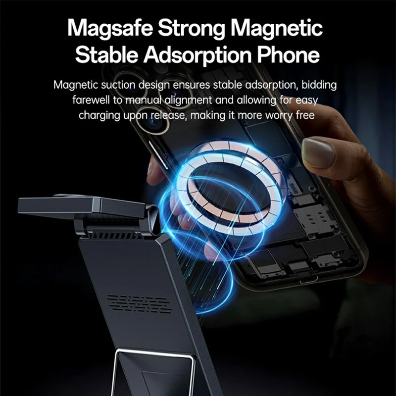 YESIDO DS25 3 in 1 Folding Wireless Charger Magnetic Charging Station for Phone / Watch / Earbuds - Black