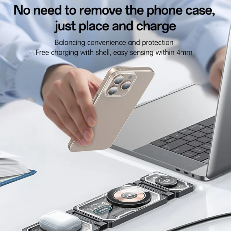 YESIDO DS25 3 in 1 Folding Wireless Charger Magnetic Charging Station for Phone / Watch / Earbuds - Black