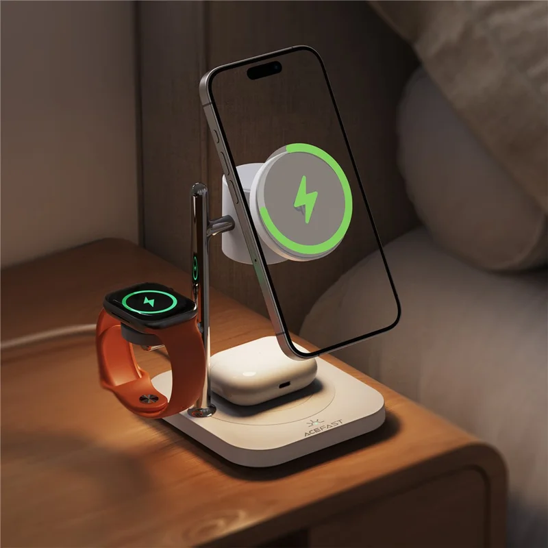 ACEFAST E39 4 in 1 Desktop Wireless Charger with Night Light Phone Watch Earphone Charging Station - White