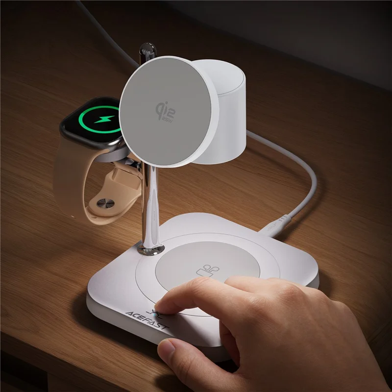ACEFAST E39 4 in 1 Desktop Wireless Charger with Night Light Phone Watch Earphone Charging Station - White