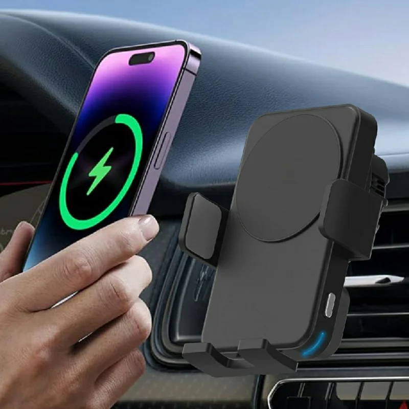 Bulk Purchasing 15W Car Wireless Charger with RGB Lighting Cooling Fan Air Vent Clip Phone Stand - Black
