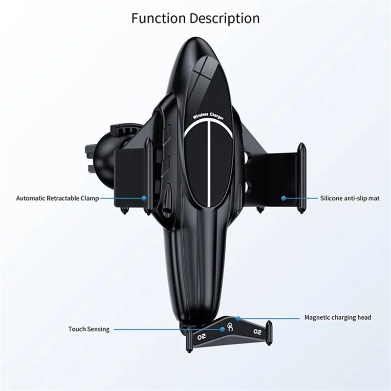 FJ11 Airplane Shape Intelligent Induction Car Air Vent Mount Phone Holder 15W Wireless Charger - Red