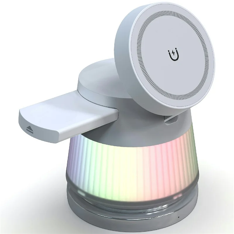 Bulk Purchasing 4 in 1 Desktop Charging Station for iPhone  /  Apple Watch  /  AirPods 15W Wireless Charger Stand with Night Light - Grey