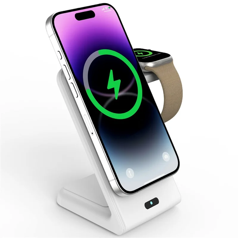 Bulk Purchasing 3 in 1 Desktop Charging Station 15W Magnetic Wireless Charger Stand for iPhone / Apple Watch / AirPods - White