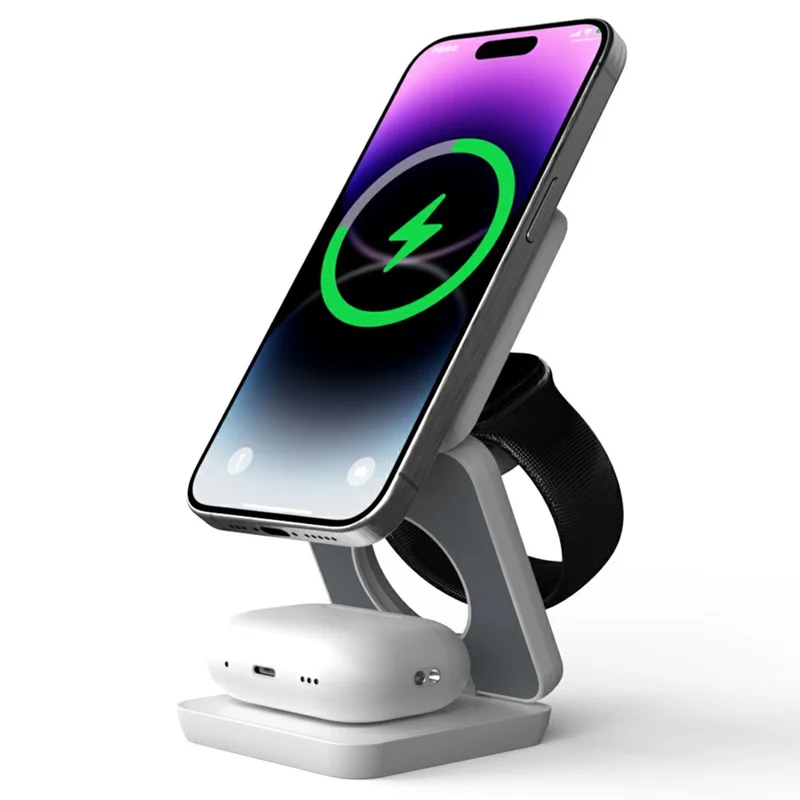 Bulk Purchasing 3 in 1 Charging Stand for iPhone  /  Apple Watch  /  AirPods Foldable 15W Magnetic Wireless Charger - White