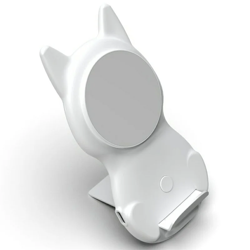 Station de charge de bureau avec design d'oreilles de chat, chargeur sans fil 15 W, support pour téléphone, achat en gros - Blanc