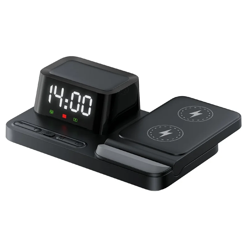 15W 5 in 1 Foldable Wireless Charger with Timer for iPhone  /  Apple Watch  /  AirPods Desktop Charging Station - Black