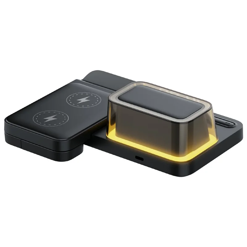 15W 5 in 1 Foldable Wireless Charger with Timer for iPhone  /  Apple Watch  /  AirPods Desktop Charging Station - Black