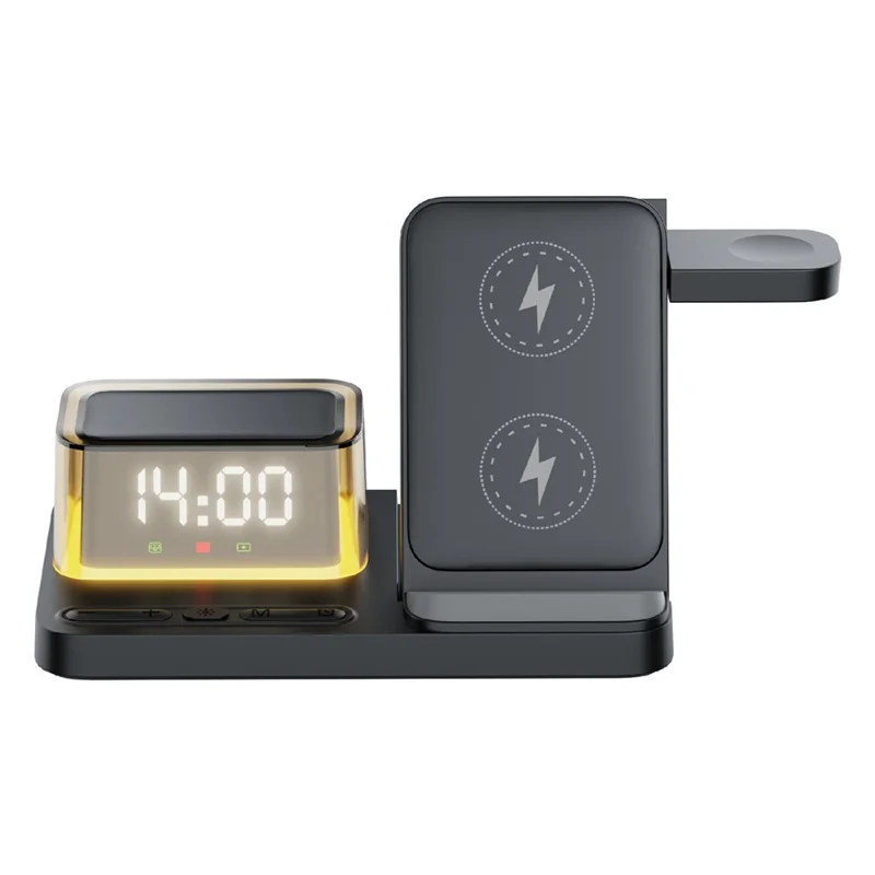 15W 5 in 1 Foldable Wireless Charger with Timer for iPhone  /  Apple Watch  /  AirPods Desktop Charging Station - Black