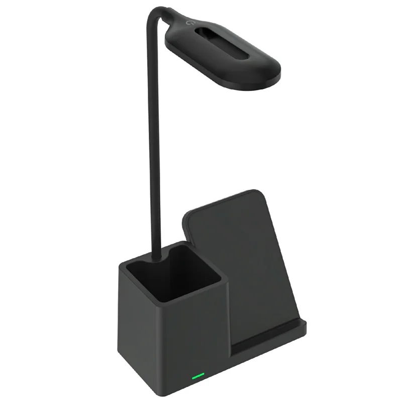 15W 3 in 1 Foldable Wireless Charger with Timer LED Desk Lamp Pen Holder Stand for iPhone Android Qi Enabled Devices - Black