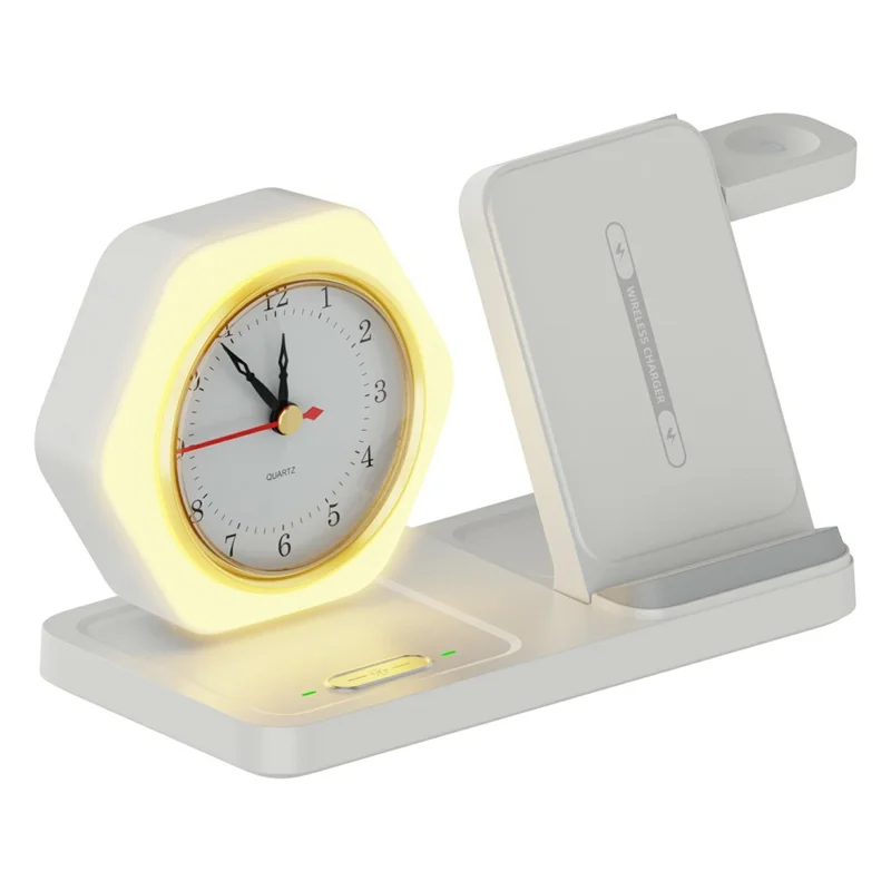 15W 4 in 1 Foldable Wireless Charger with Timer For iPhone  /  Apple Watch  /  AirPods Desktop Charging Station - White