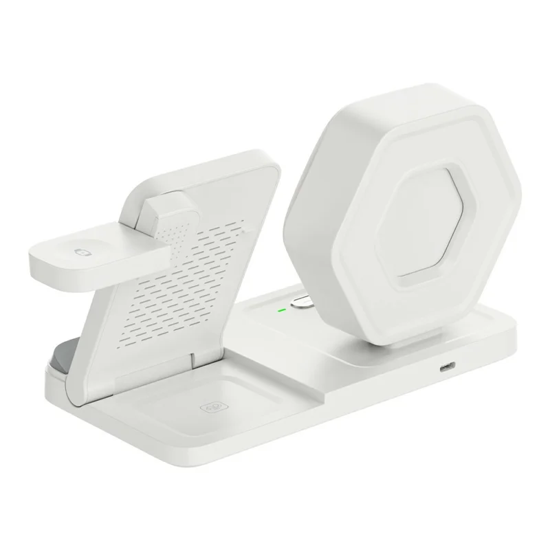 15W 4 in 1 Foldable Wireless Charger with Timer For iPhone  /  Apple Watch  /  AirPods Desktop Charging Station - White