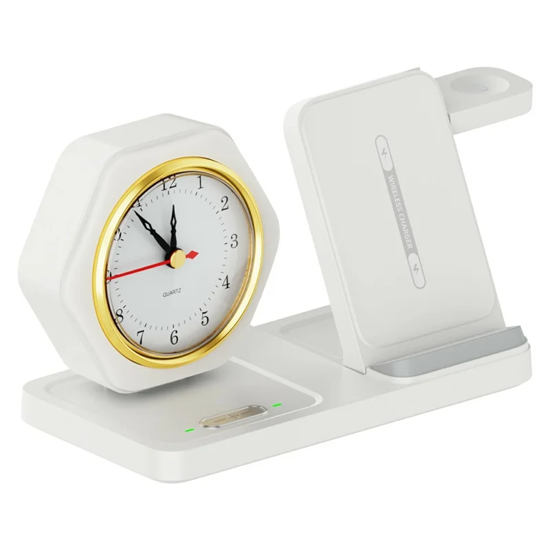 15W 4 in 1 Foldable Wireless Charger with Timer For iPhone  /  Apple Watch  /  AirPods Desktop Charging Station - White