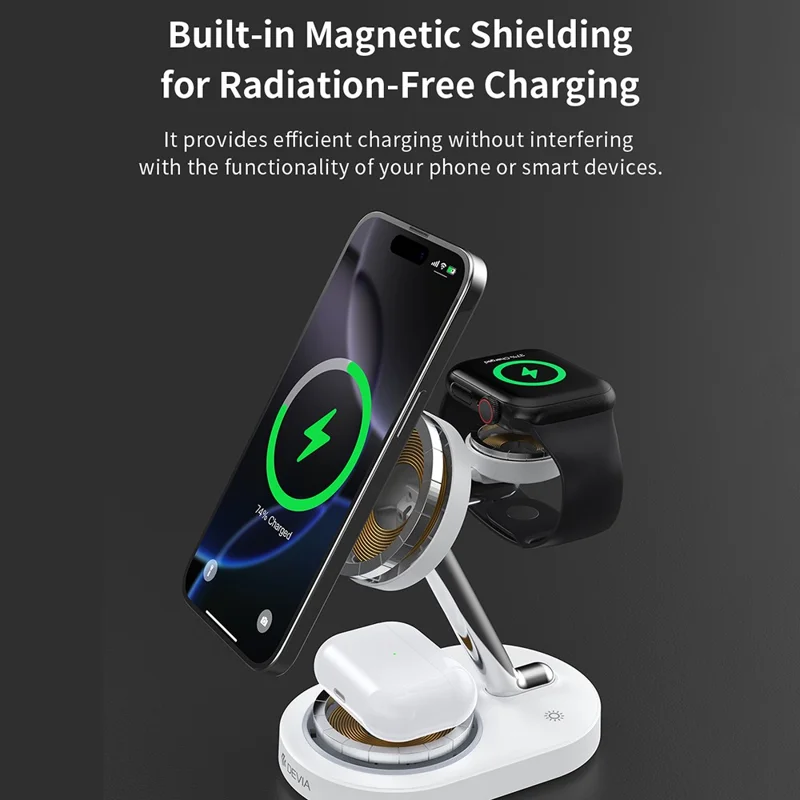 DEVIA Y302 Extreme Speed Series 3 in 1 15W Magnetic Wireless Charger Phone Watch Earbuds Charging Stand - White