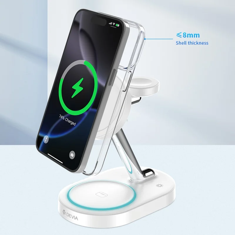 DEVIA Y302 Extreme Speed Series 3 in 1 15W Magnetic Wireless Charger Phone Watch Earbuds Charging Stand - White