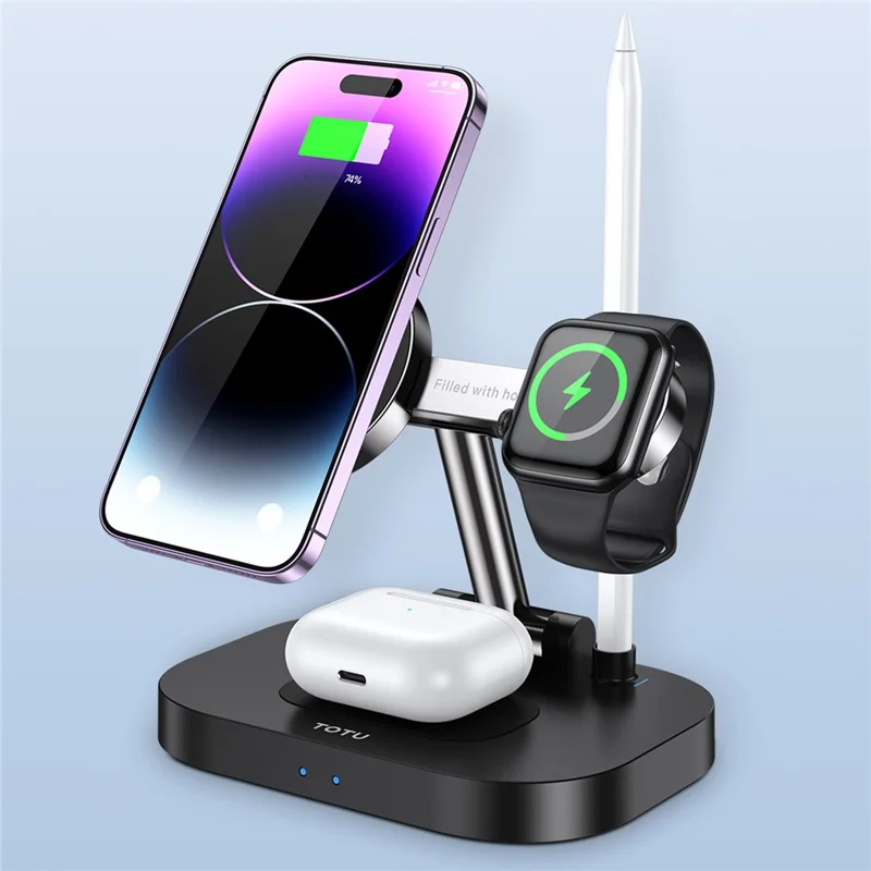 TOTU CW-2-W 4 in 1 Magnetic Wireless Charger Foldable 15W Wireless Charging Station - Black