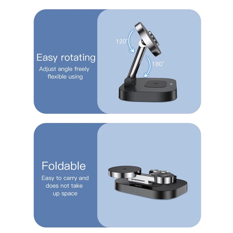 TOTU CW-2-W 4 in 1 Magnetic Wireless Charger Foldable 15W Wireless Charging Station - Black
